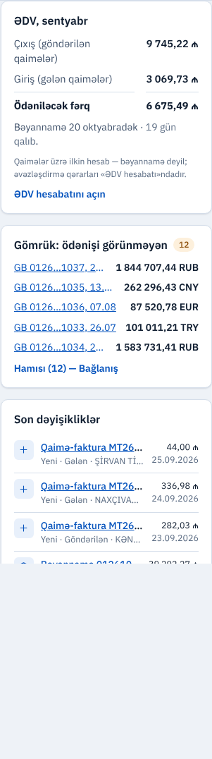 Sağ sütun: ƏDV, gömrük və son dəyişikliklər